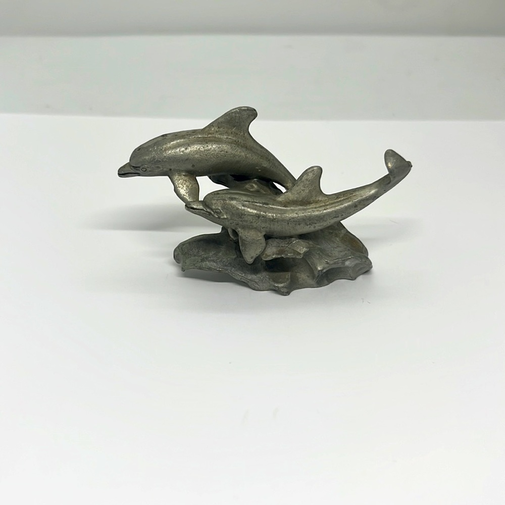 Vintage Hudson Fine Pewter Dolphins on Waves #2707 Dated 1992 Miniature